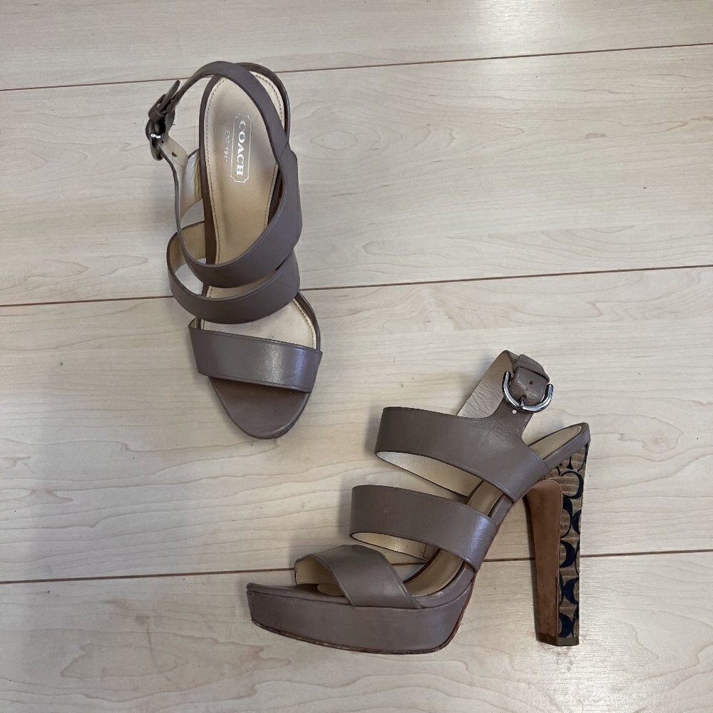 Coach Strappy Tan Platform Heels Genuine Leather Sz 7